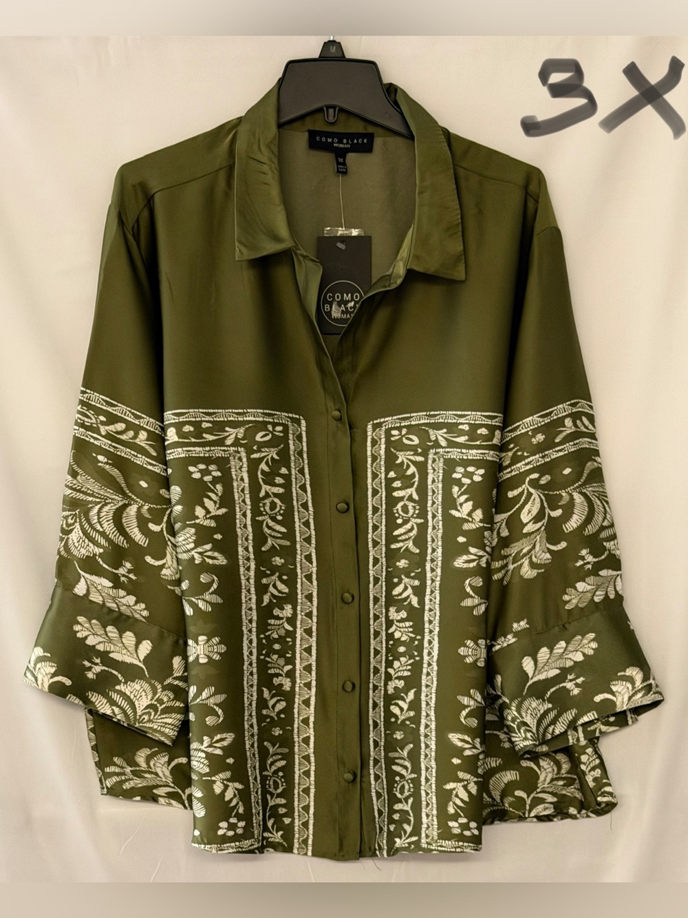 Como Blare Olive Green Printed Button-Front Shirt
